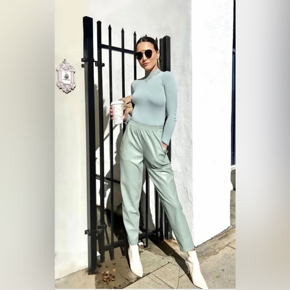 Dusty green faux leather jogger